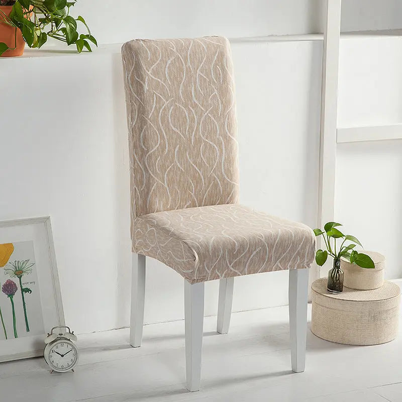 Dining Chair Covers Stretchable Polyester VIVIEN Silk Rain Khaki-Universal Elastic Chair Cover