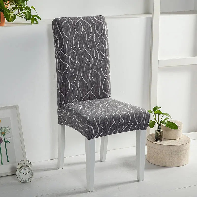 Dining Chair Covers Stretchable Polyester VIVIEN Silk Rain Light Gray-Universal Elastic Chair Cover