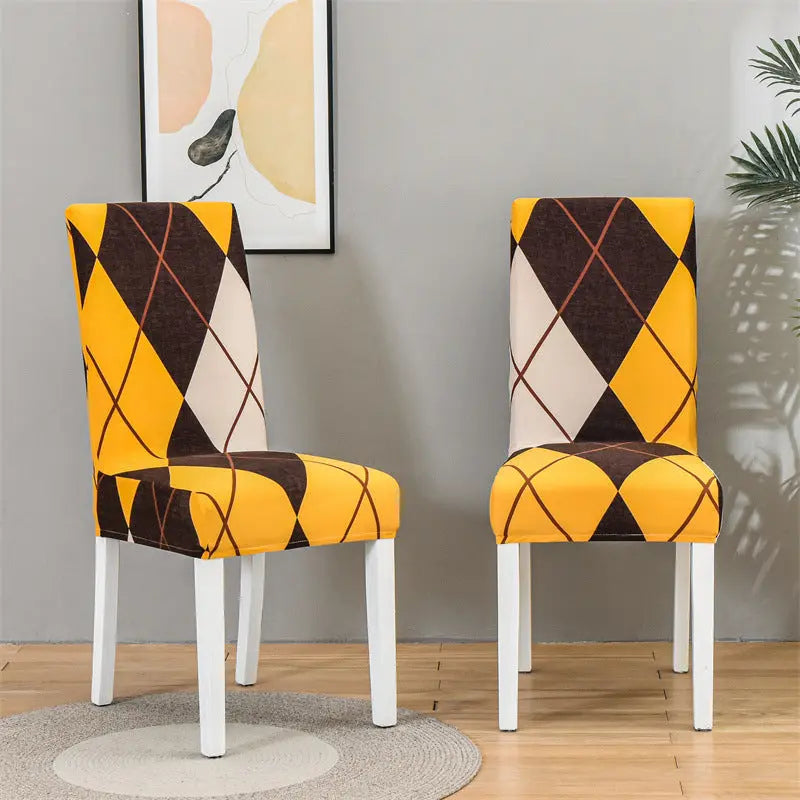 Dining Chair Covers Stretchable Polyester VIVIEN Yellow Rhombus-Universal Elastic Chair Cover