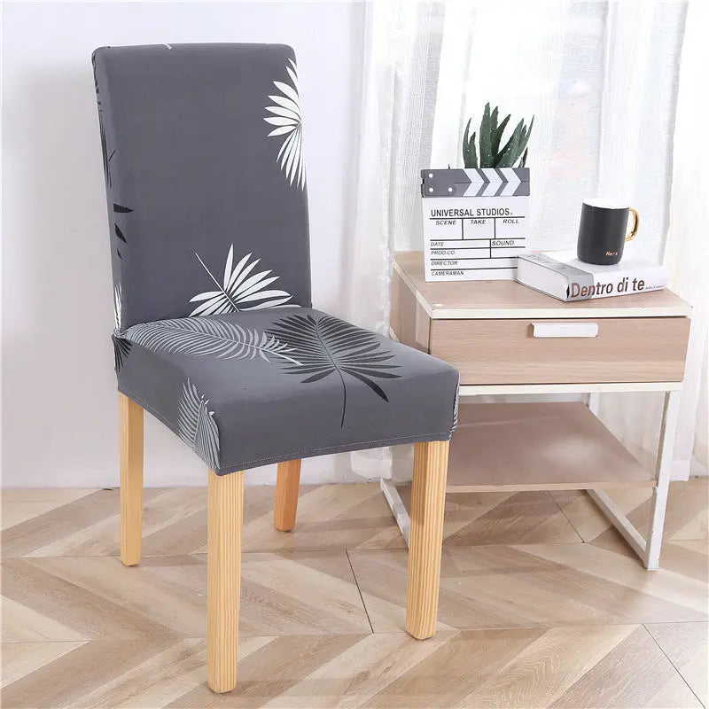 Dining Chair Covers Stretchable Washable LUNETTE Black Feather Leaf-Universal
