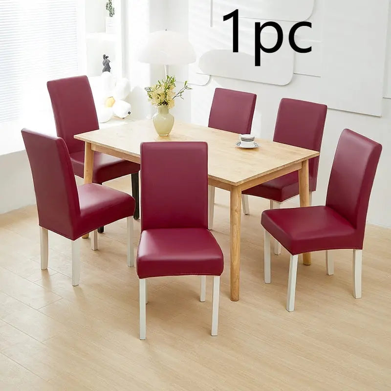 Dining Chair Covers Waterproof PU Cuirisle Wine Red-Average Size