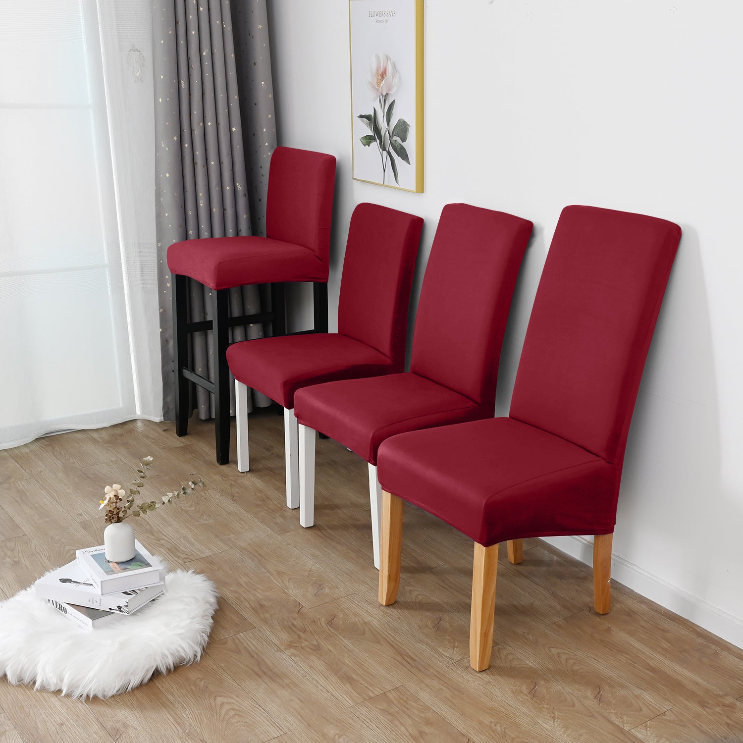 Dining Chair Cover Stretch Polyester LUMIERA Wine Red-XL