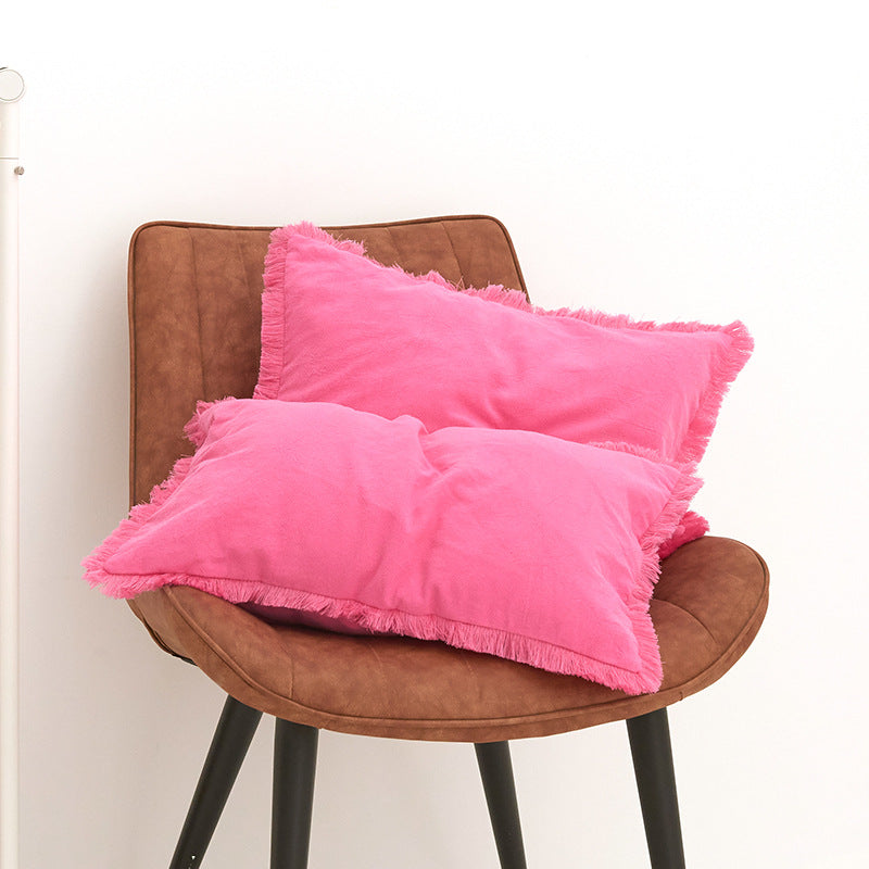 Pillow Cover Washed Cotton Minimalist MIRELLE Rose Red Fringe-45X45cm