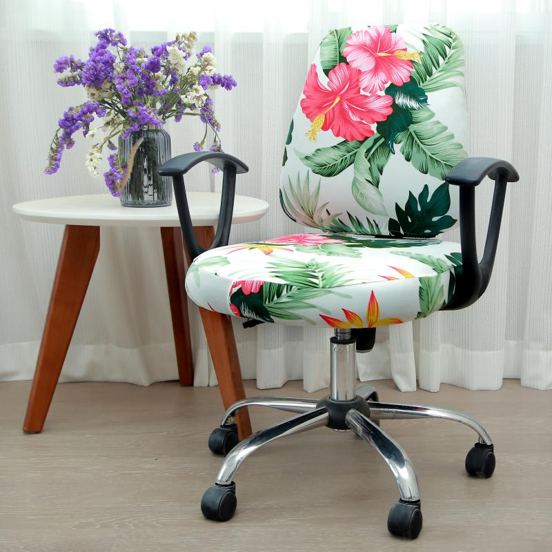 Ergonomic Chair Cover Stretch Spandex Luvette Red flowers green leaves