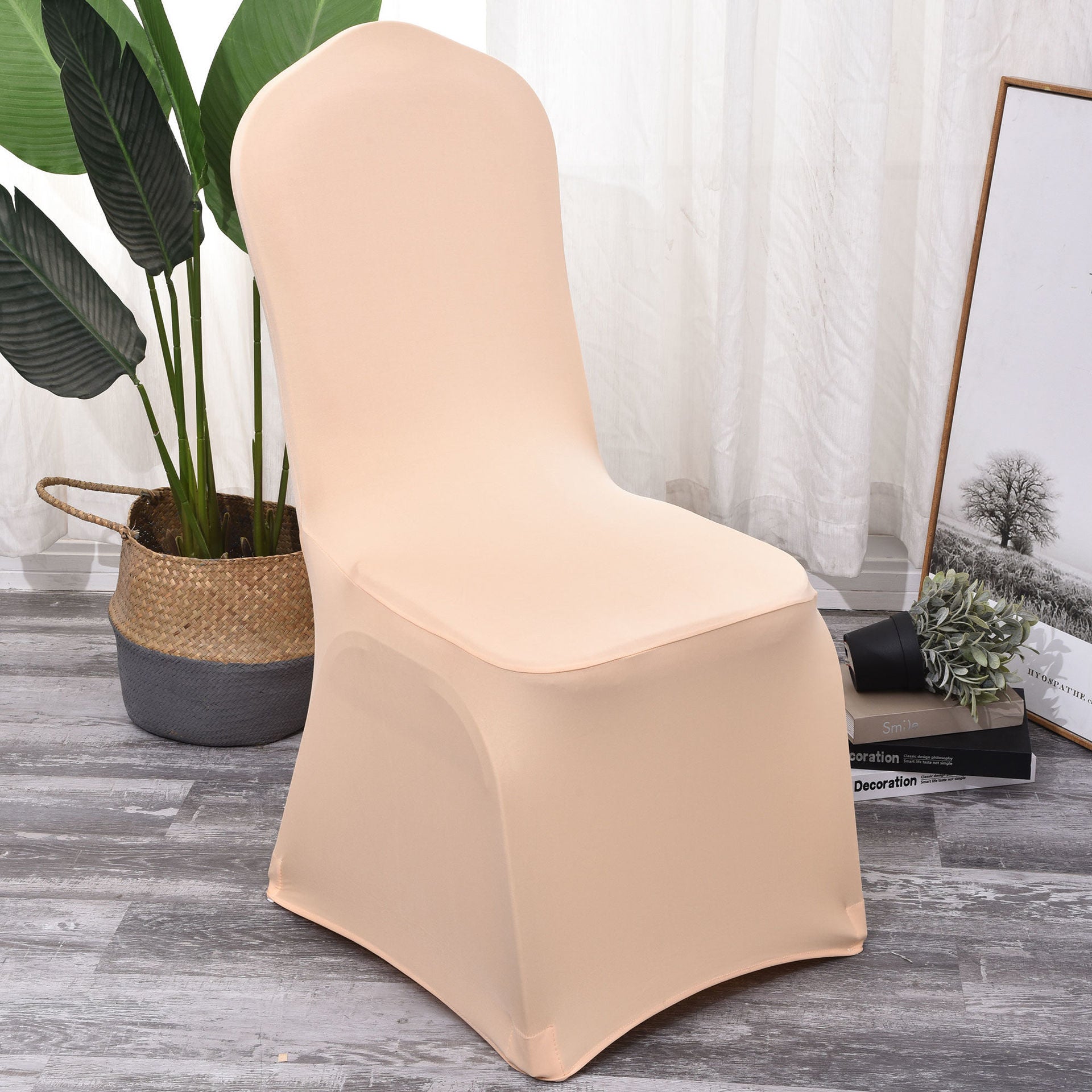 Event Chair Cover Stretchable Jacquard ELOIRE Champagne