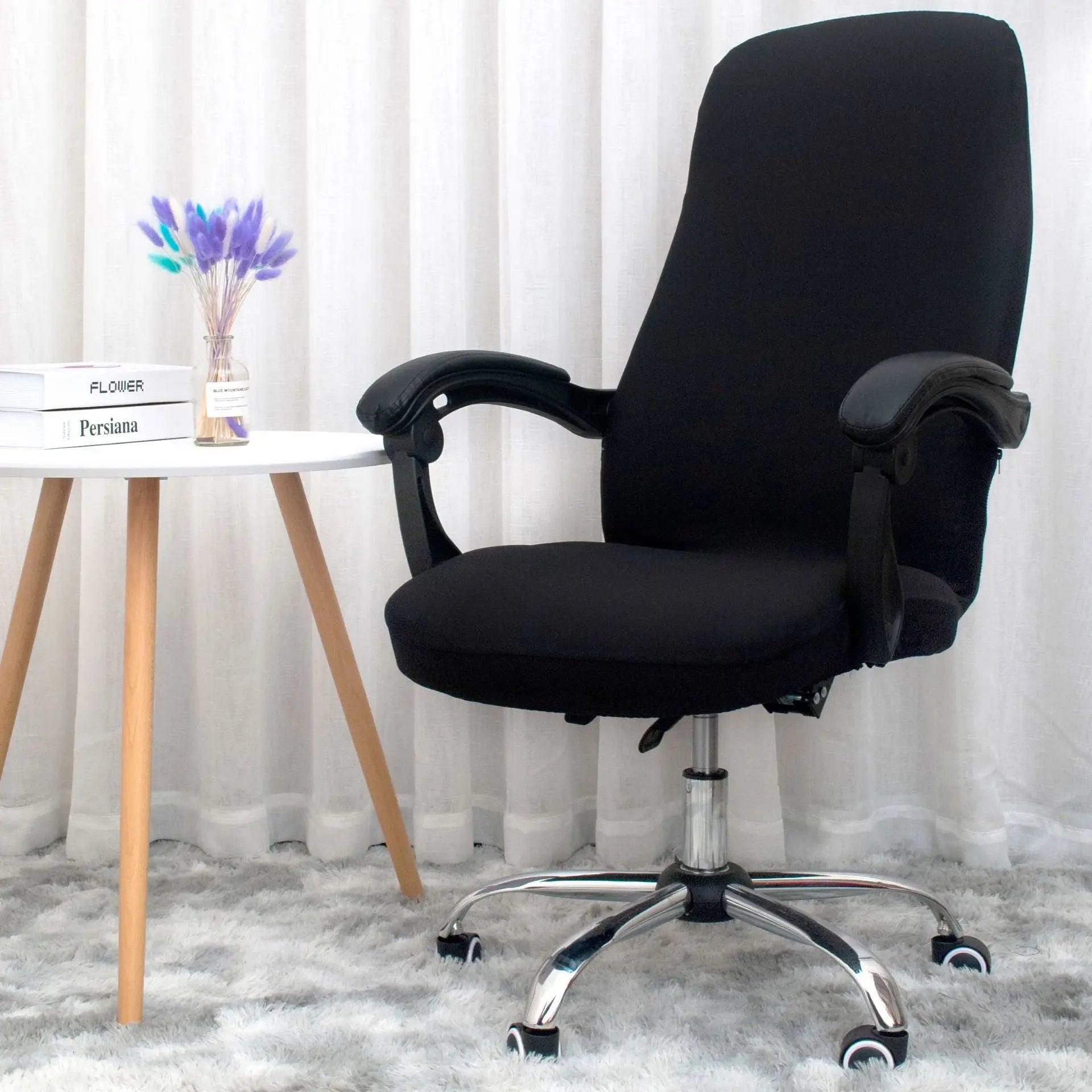 Executive Office Chair Covers Stretchable Modern ELOISE Black-OneSize