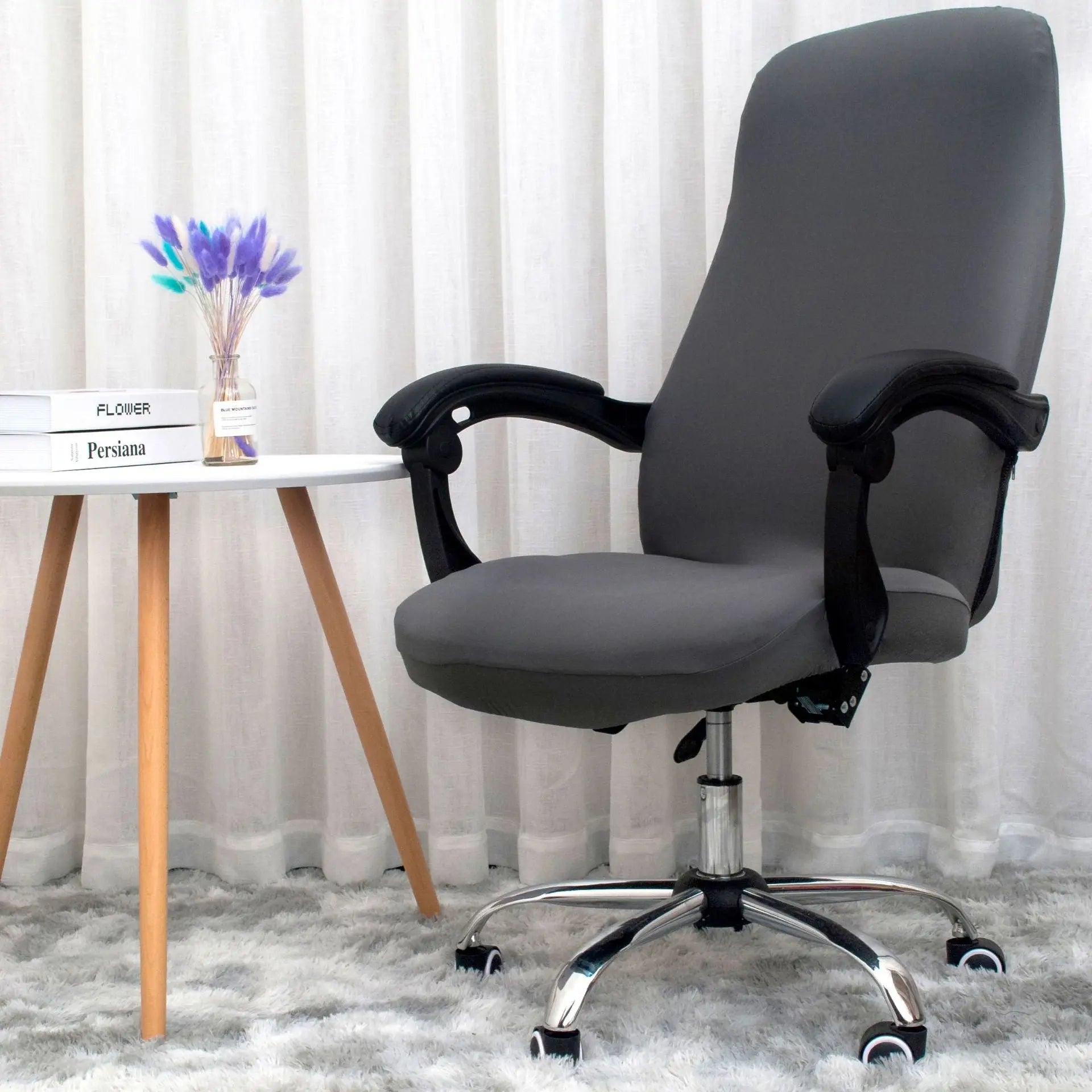 Executive Office Chair Covers Stretchable Modern ELOISE Dark Grey-OneSize