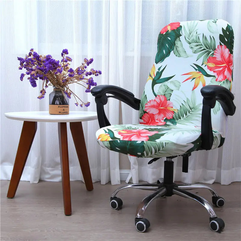 Executive Office Chair Covers Stretchable Modern ELOISE Safflower green leaves-L