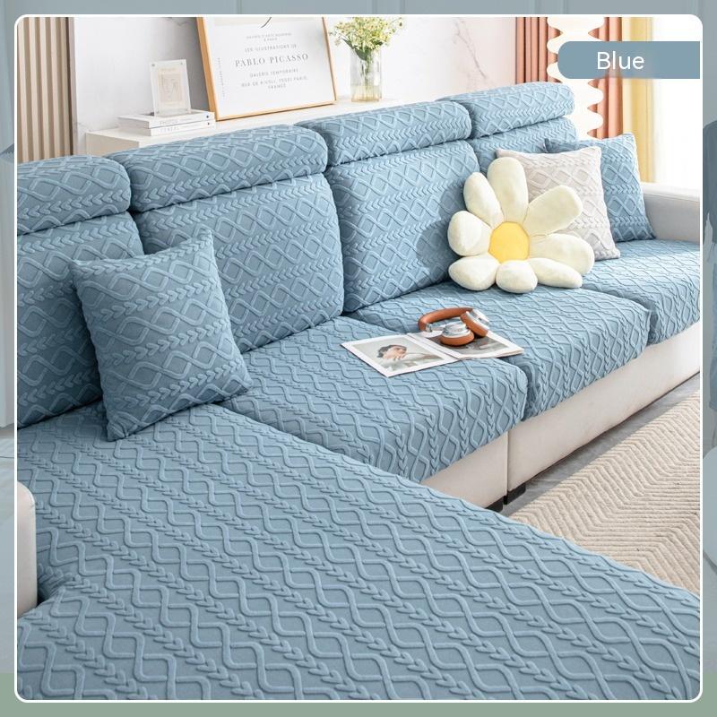 Sofa Cushion Cover Jacquard Velvet Stretchable CELINE Qingbo Sky Blue-2XL 95to120x160to190x5to20cm
