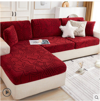 Sofa Cushion Cover Stretch Velvet CELINE Jacquard Star Burgundy-L