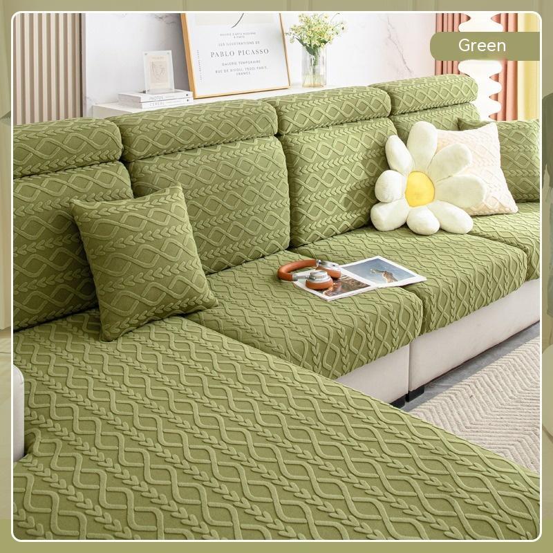 Sofa Cushion Cover Jacquard Velvet Stretchable CELINE Qingbo Tea Green-S 65to85x65to85x5to20cm