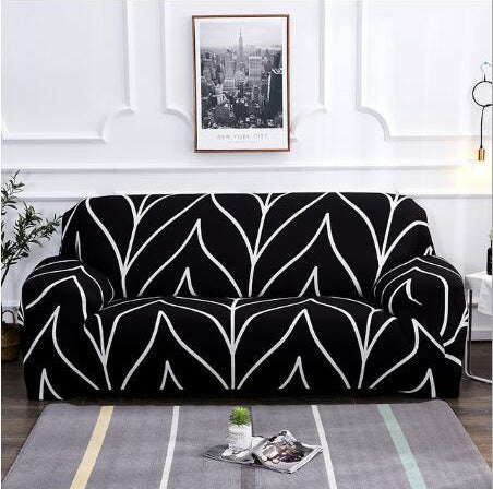 Loveseat Cover Stretch Non-Slip ELONIE Black Style-190to230 Three People