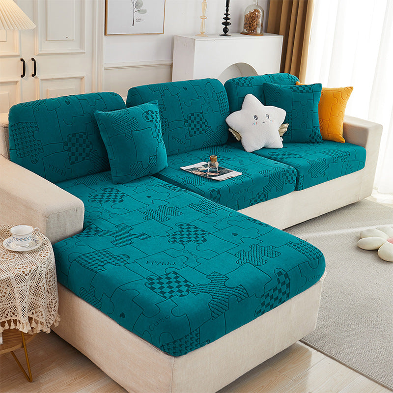 Sofa Cushion Cover Stretch Velvet CELINE Jigsaw Sapphire Blue-2XL