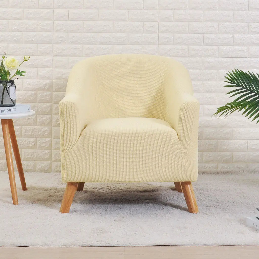 Accent Chair Cover Stretchable Velours ELOISE Yellow Jade Rice Grain-Round Sofa Cover