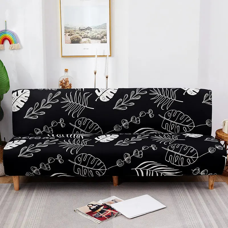 Futon Cover Printed Stretchable LUMIÈRE Black Leaf-Sofa Cover