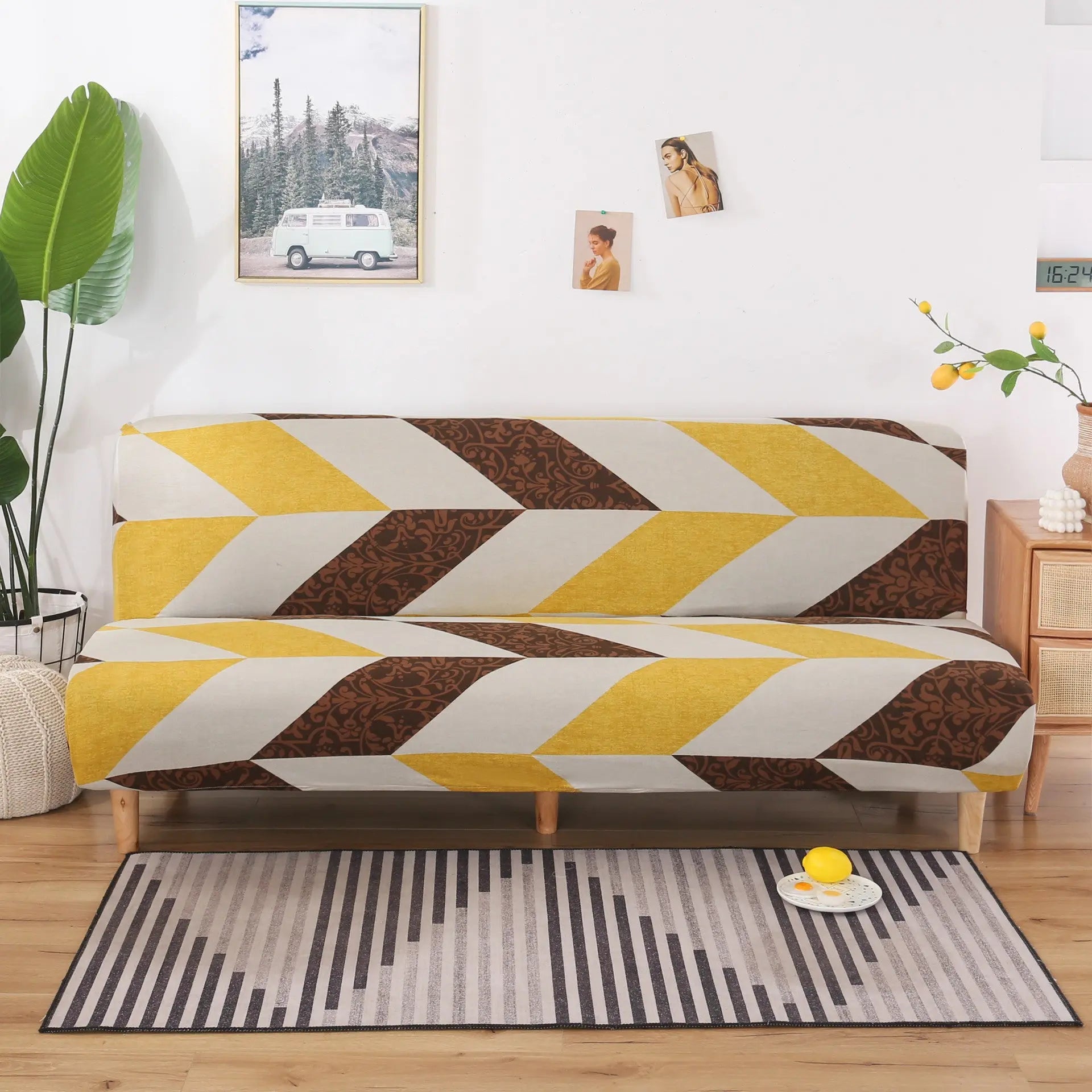 Futon Cover Printed Stretchable LUMIÈRE Elegant Grid-Sofa Cover