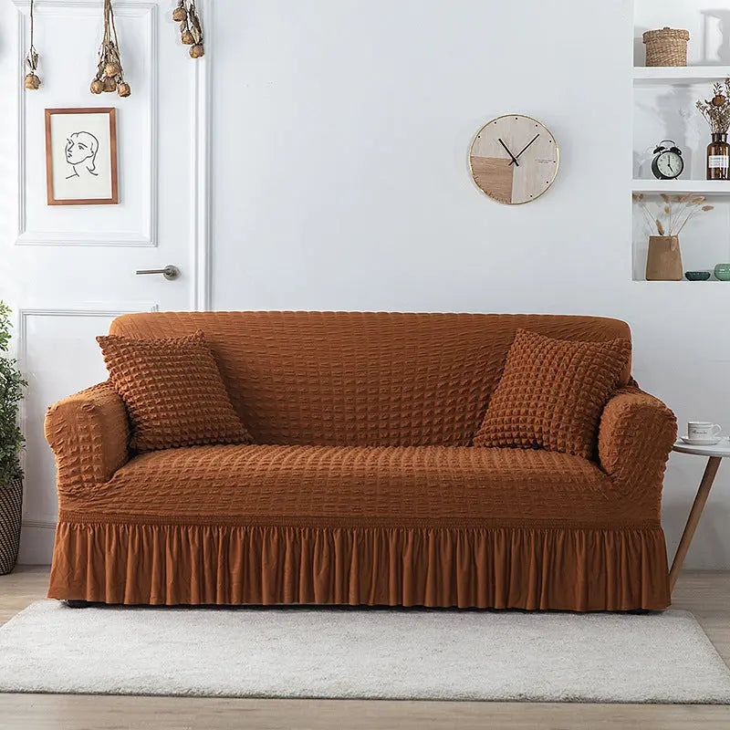 Loveseat Cover Lace Stretchable MIRELLE Mustard yellow-XL