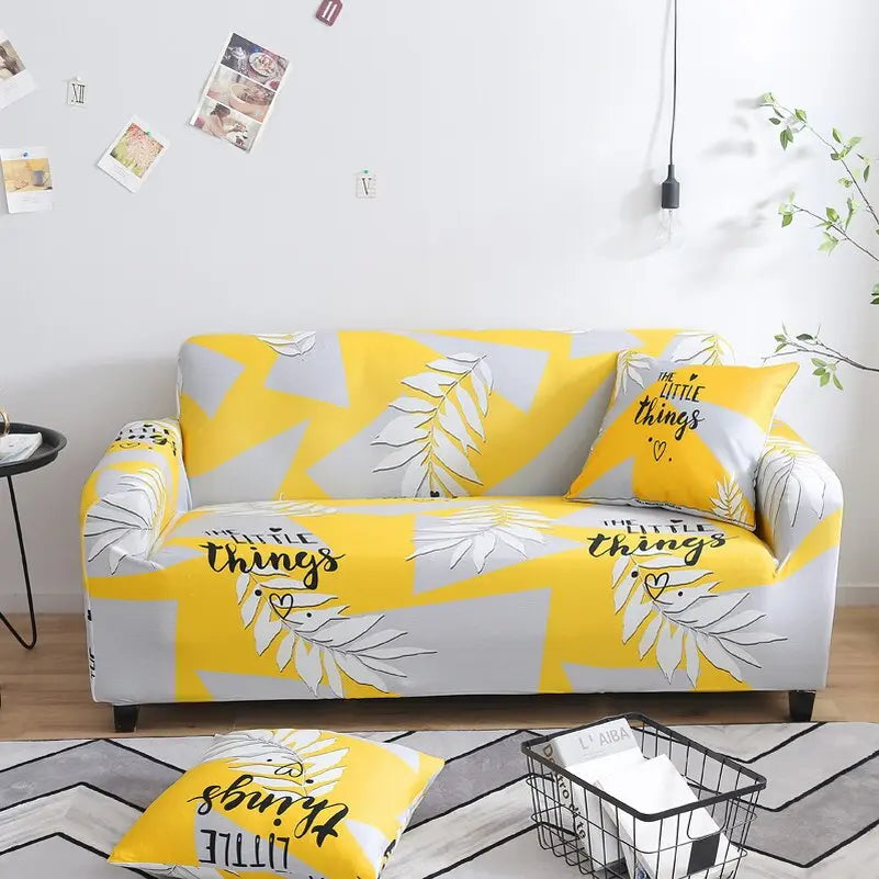Loveseat Cover Stretch Striped LUMIÈRE Yellow-2 Seat
