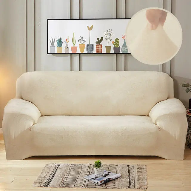 Loveseat Covers Plush Stretchable LUMIERE Beige-190to230cm
