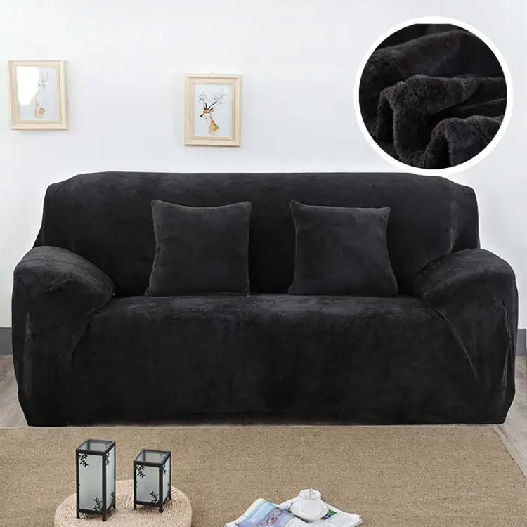 Loveseat Covers Plush Stretchable LUMIERE Black-90to140cm