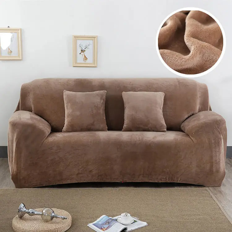 Loveseat Covers Plush Stretchable LUMIERE Camel-90to140cm