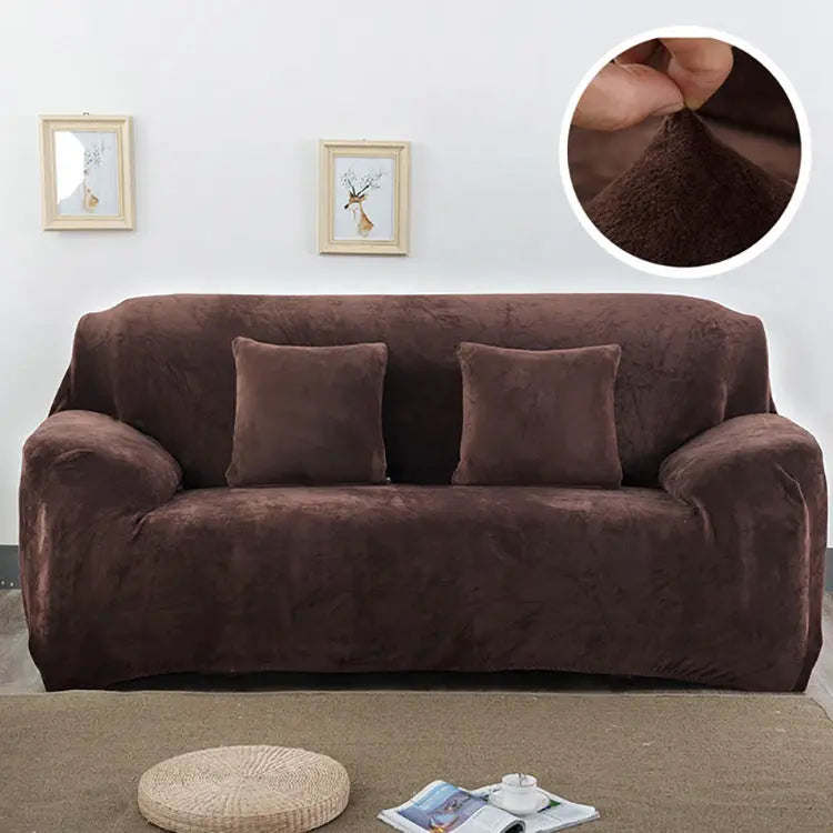 Loveseat Covers Plush Stretchable LUMIERE Coffee-190to230cm