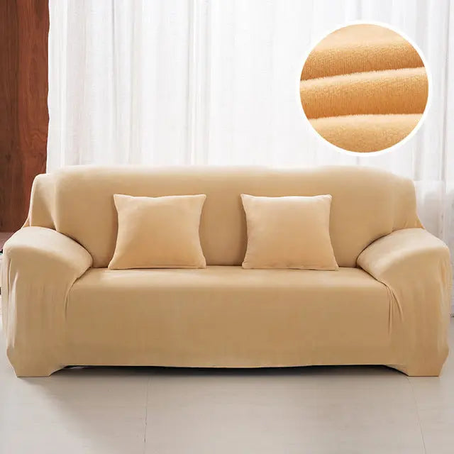 Loveseat Covers Plush Stretchable LUMIERE Cream color-90to140cm