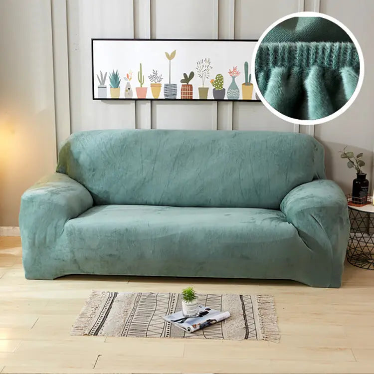 Loveseat Covers Plush Stretchable LUMIERE Cyan-190to230cm