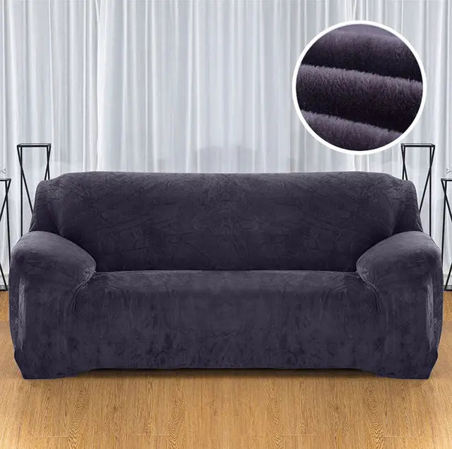 Loveseat Covers Plush Stretchable LUMIERE Dark Grey-190to230cm