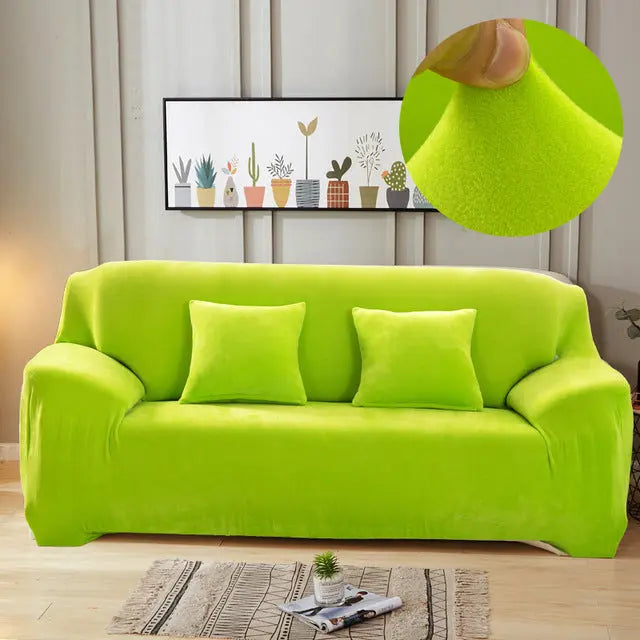Loveseat Covers Plush Stretchable LUMIERE Green-90to140cm