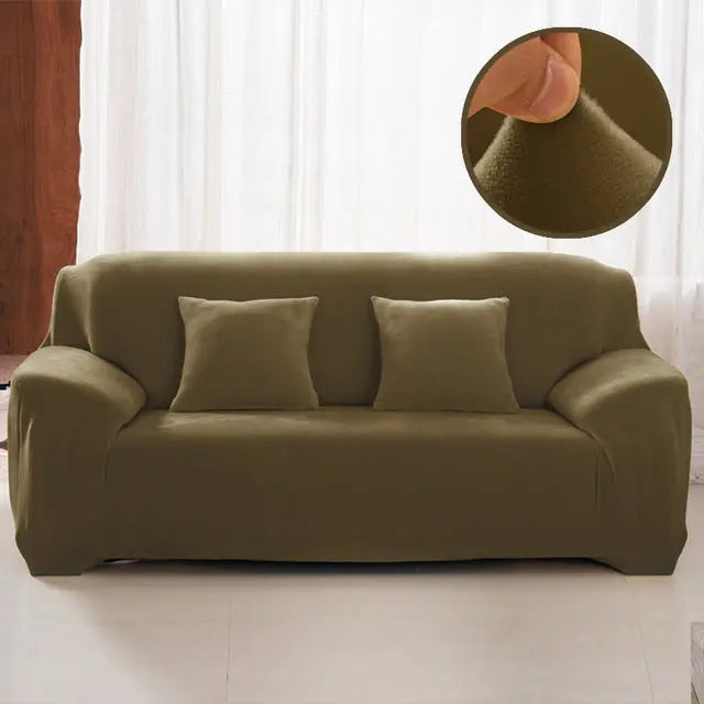 Loveseat Covers Plush Stretchable LUMIERE Grey green-145to190cm