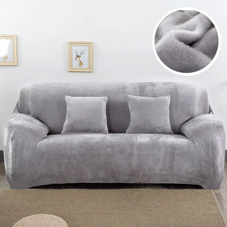 Loveseat Covers Plush Stretchable LUMIERE Light Grey-235to300cm