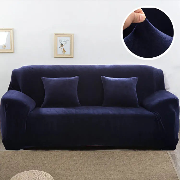 Loveseat Covers Plush Stretchable LUMIERE Navy Blue-235to300cm