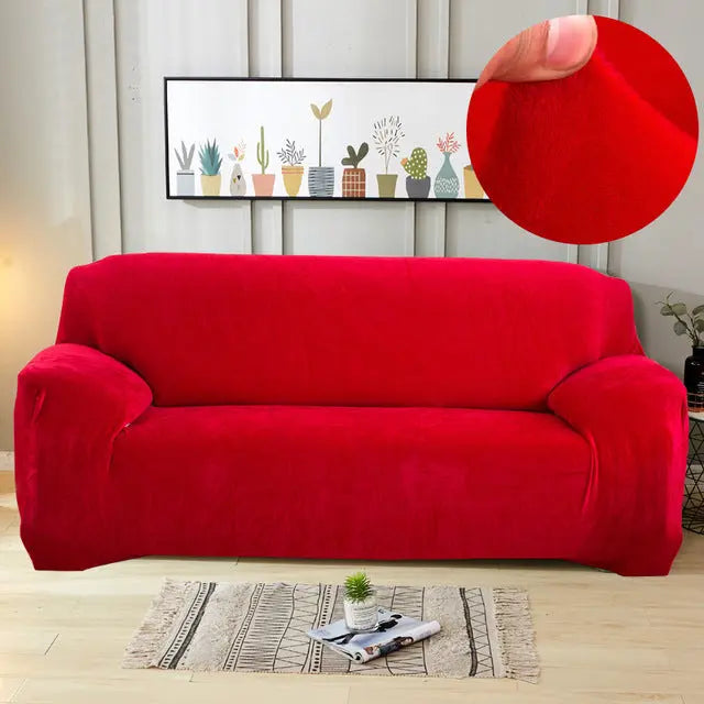 Loveseat Covers Plush Stretchable LUMIERE Red-145to190cm