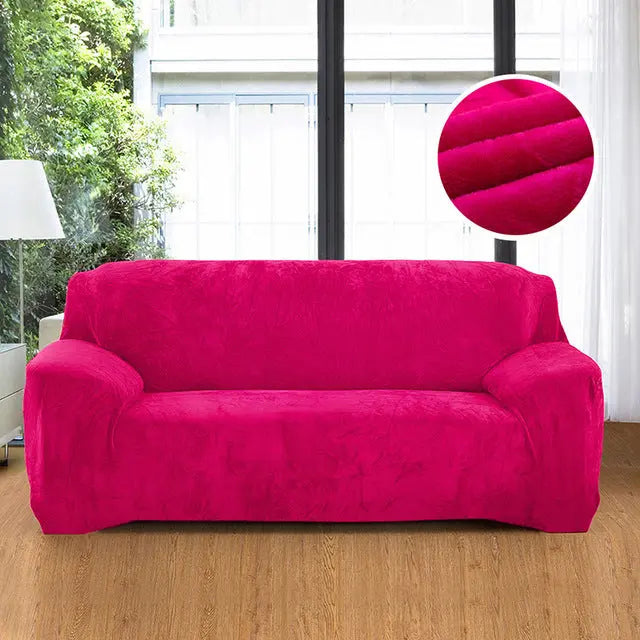 Loveseat Covers Plush Stretchable LUMIERE Rose Red-190to230cm