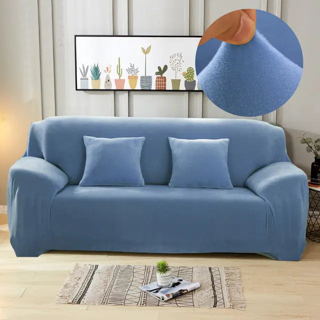 Loveseat Covers Plush Stretchable LUMIERE Sky Blue-190to230cm