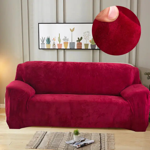Loveseat Covers Plush Stretchable LUMIERE Wine Red-190to230cm