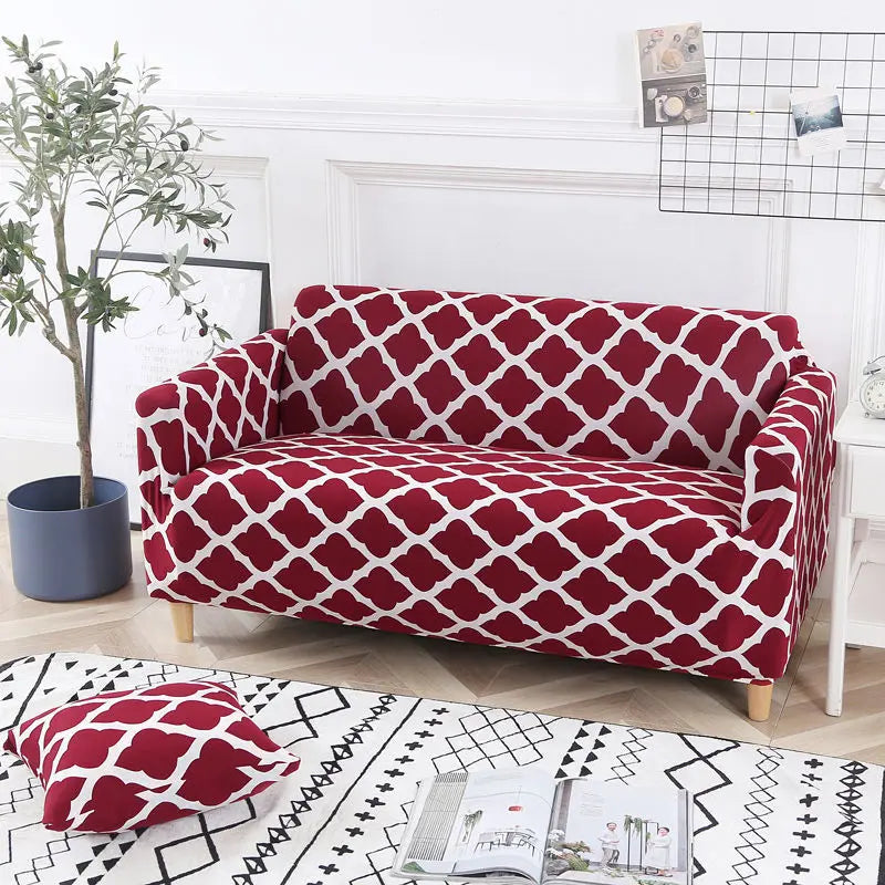 Loveseat Covers Stretch Floral ELISIA Style Red-Double