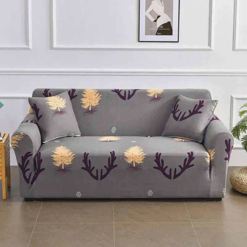 Loveseat Covers Stretch Floral VIRELLE Deer And Forest-Double Seat
