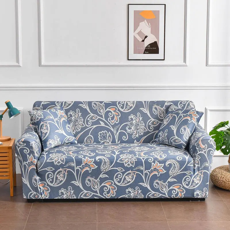Loveseat Covers Stretch Floral VIRELLE Nordic Blues-Three