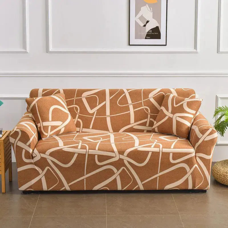 Loveseat Covers Stretch Floral VIRELLE Plain Lines-Four People