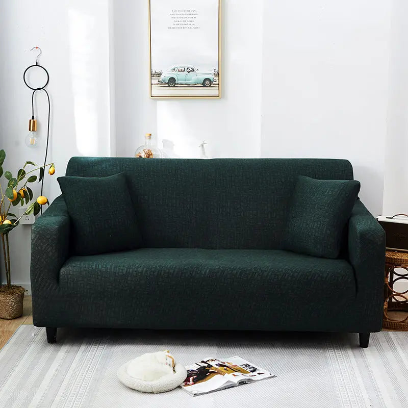 Loveseat Covers Stretchable Full-Fit ELOISE Dark green-2seat