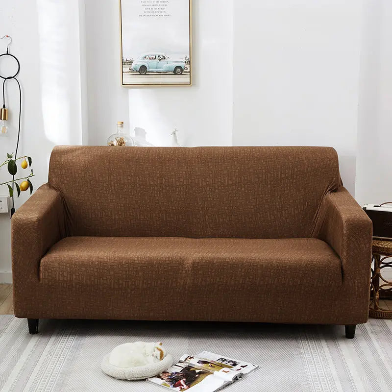 Loveseat Covers Stretchable Full-Fit ELOISE Light coffee-3seat