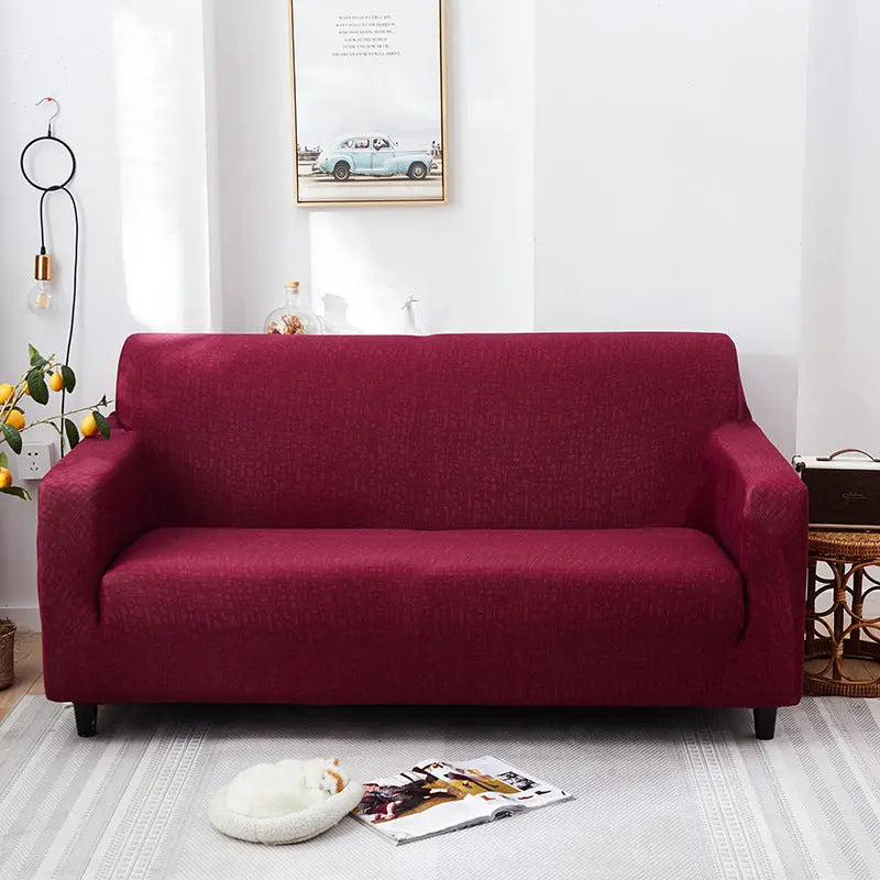 Loveseat Covers Stretchable Full-Fit ELOISE Wine red-1seat