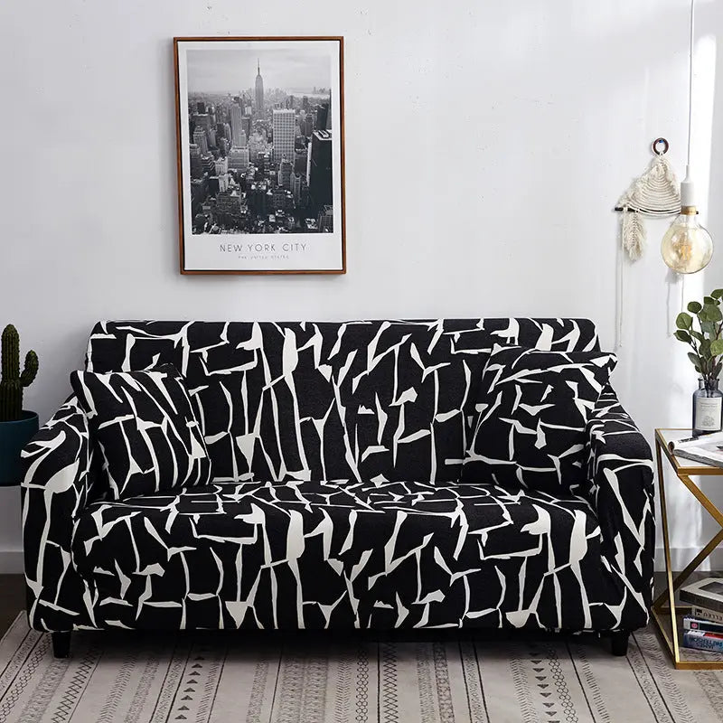 Loveseat Covers Stretchable Geometric LUMIÈRE Black-Three people