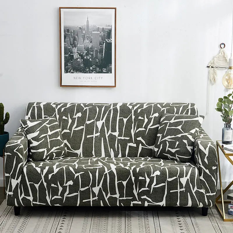 Loveseat Covers Stretchable Geometric LUMIÈRE Dark Grey-Four people