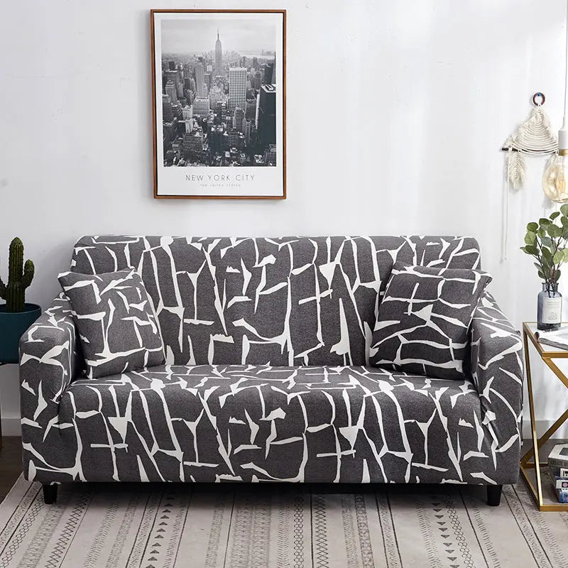 Loveseat Covers Stretchable Geometric LUMIÈRE Light Grey-Two people