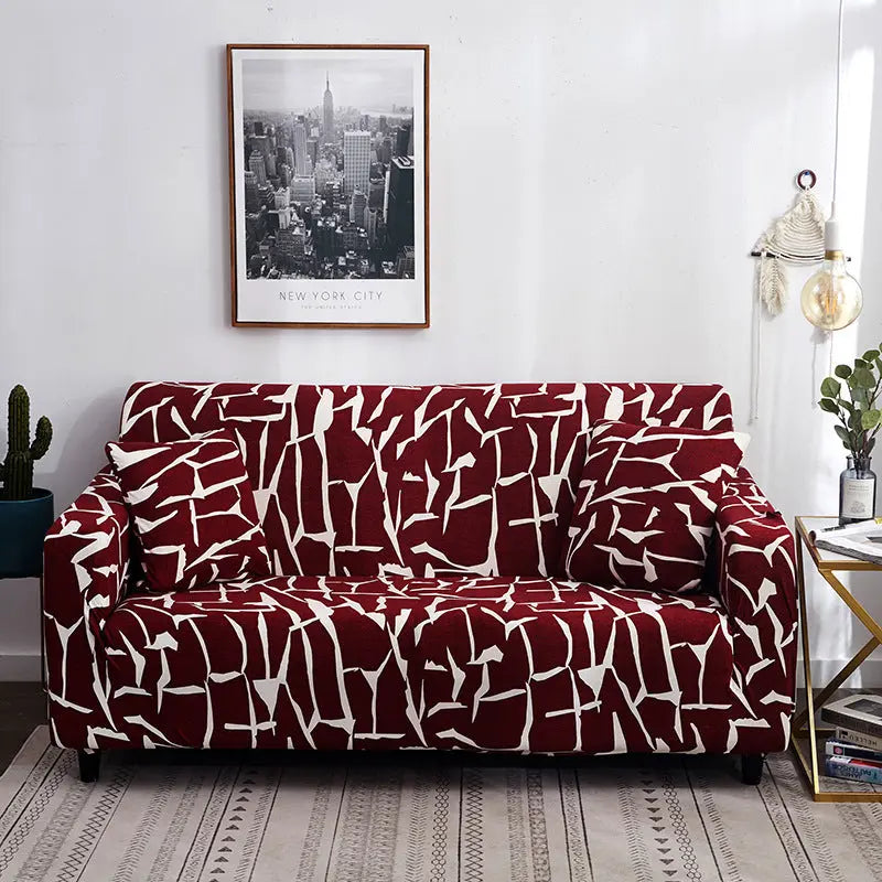 Loveseat Covers Stretchable Geometric LUMIÈRE Red-Individual