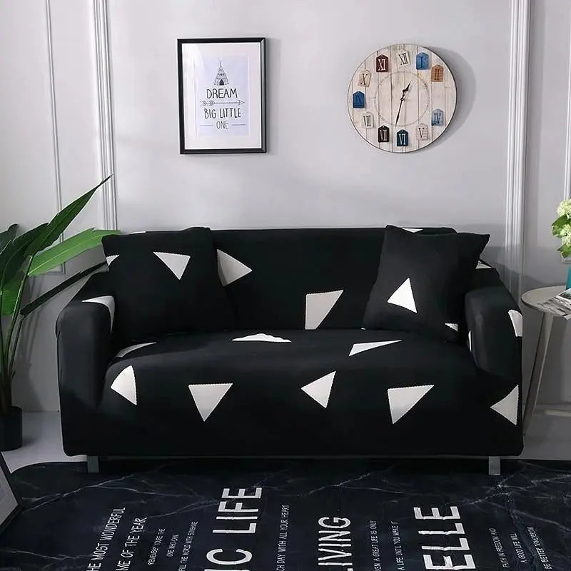 Loveseat Covers Stretchable Polyester AURELIA Black-2 Seat