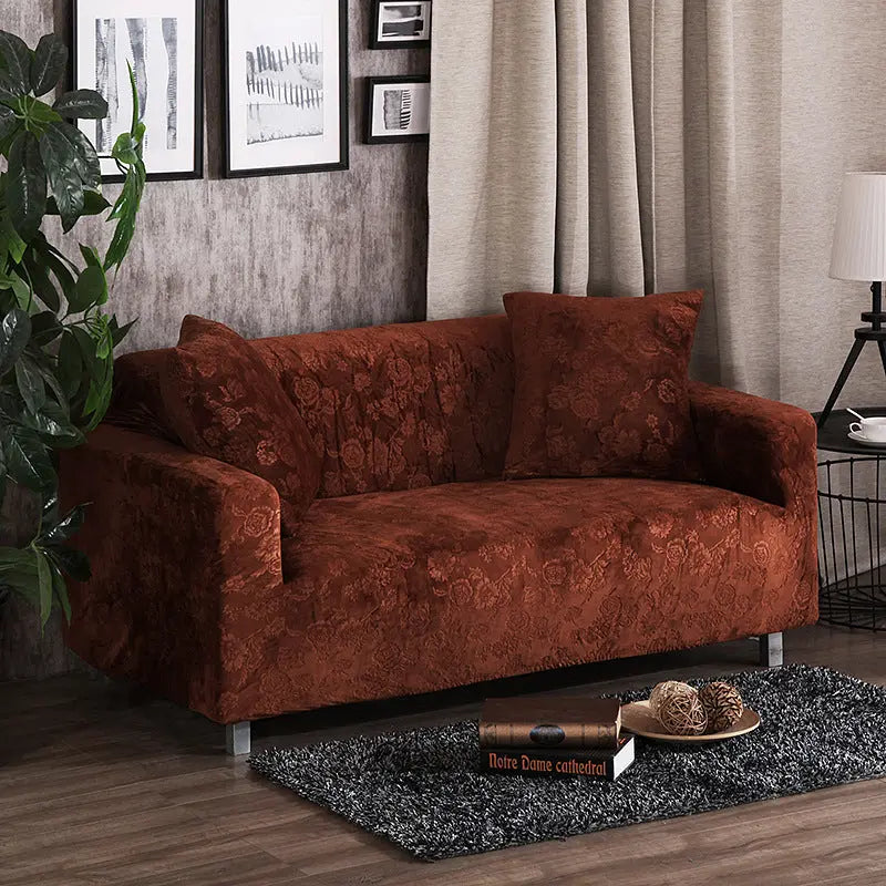 Loveseat Covers Stretchable Polyester Élanie Coffee-Individual